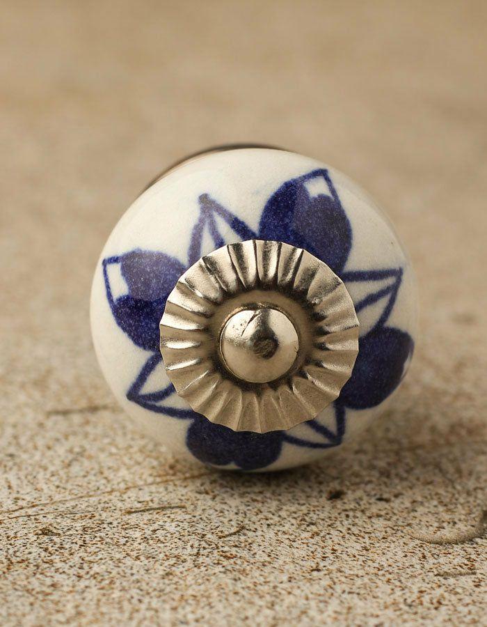 Ceramic Knobs | Elegant White Ceramic Drawer Cabinet with Blue flower Cabinet Knobs Ceramic Knobs