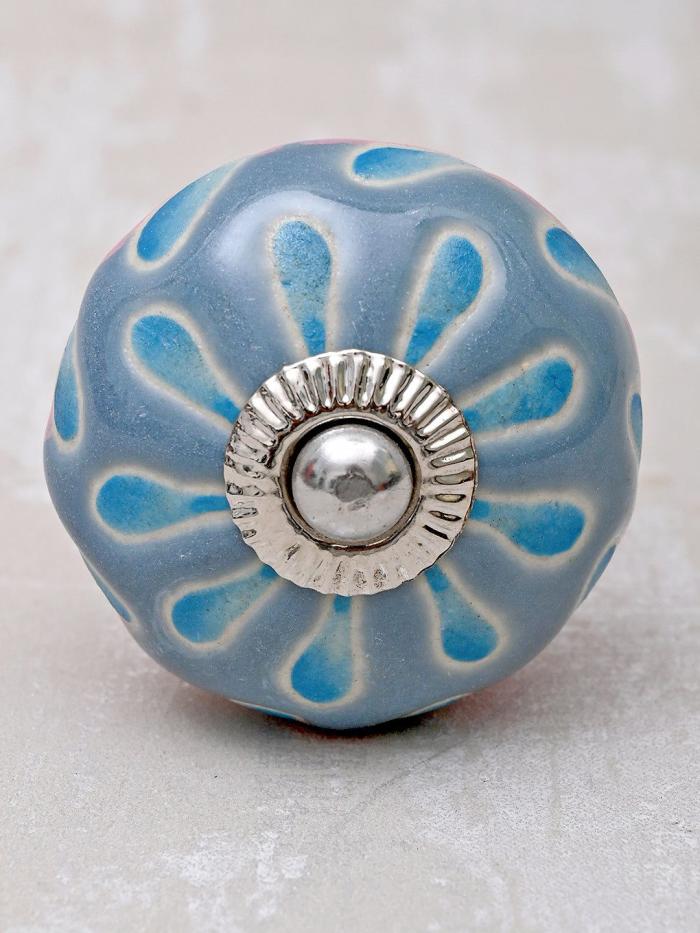 Ceramic Knobs | Powder Blue Round Ceramic Dresser Cabinet With Turquoise Flower Cabinet Knobs Ceramic Knobs