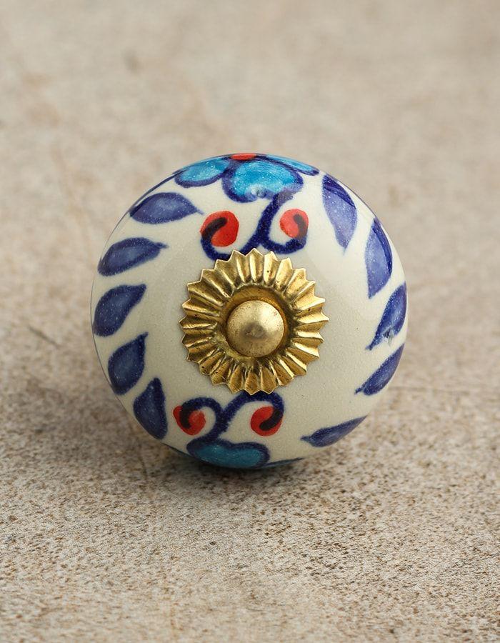 Ceramic Knobs | Stylish White Ceramic Cabinet With Multicolor Print Cabinet Knobs Ceramic Knobs