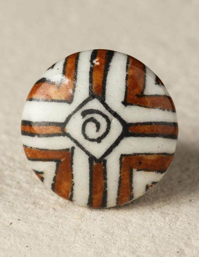 Knobco Knobs | Elegant Brown Stripes On White Ceramic Blue Pottery Dresser Cabinet Cabinet Knobs Knobco Knobs