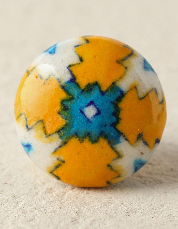 Knobco Knobs | Well Designed White Ceramic Blue Pottery Door With Yellow And Turquoise Print Cabinet Knobs Knobco Knobs