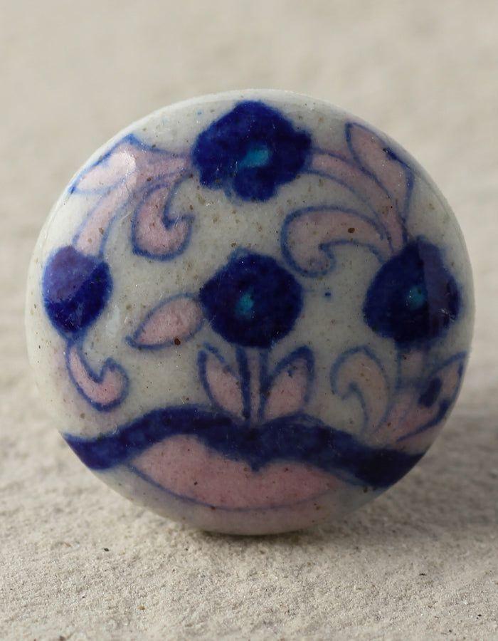 Knobco Knobs | White Ceramic Blue Pottery Door With Pink And Blue Floral Print Cabinet Knobs Knobco Knobs