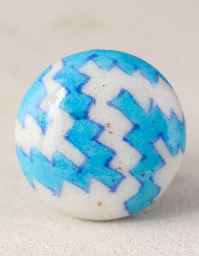 Knobco Knobs | Zigzag Turquoise And White Ceramic Blue Pottery Dresser Cabinet Cabinet Knobs Knobco Knobs